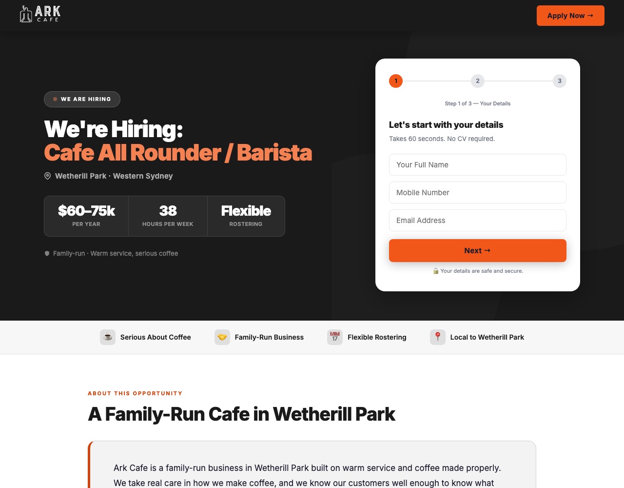 Ark Cafe's Rolebase job page